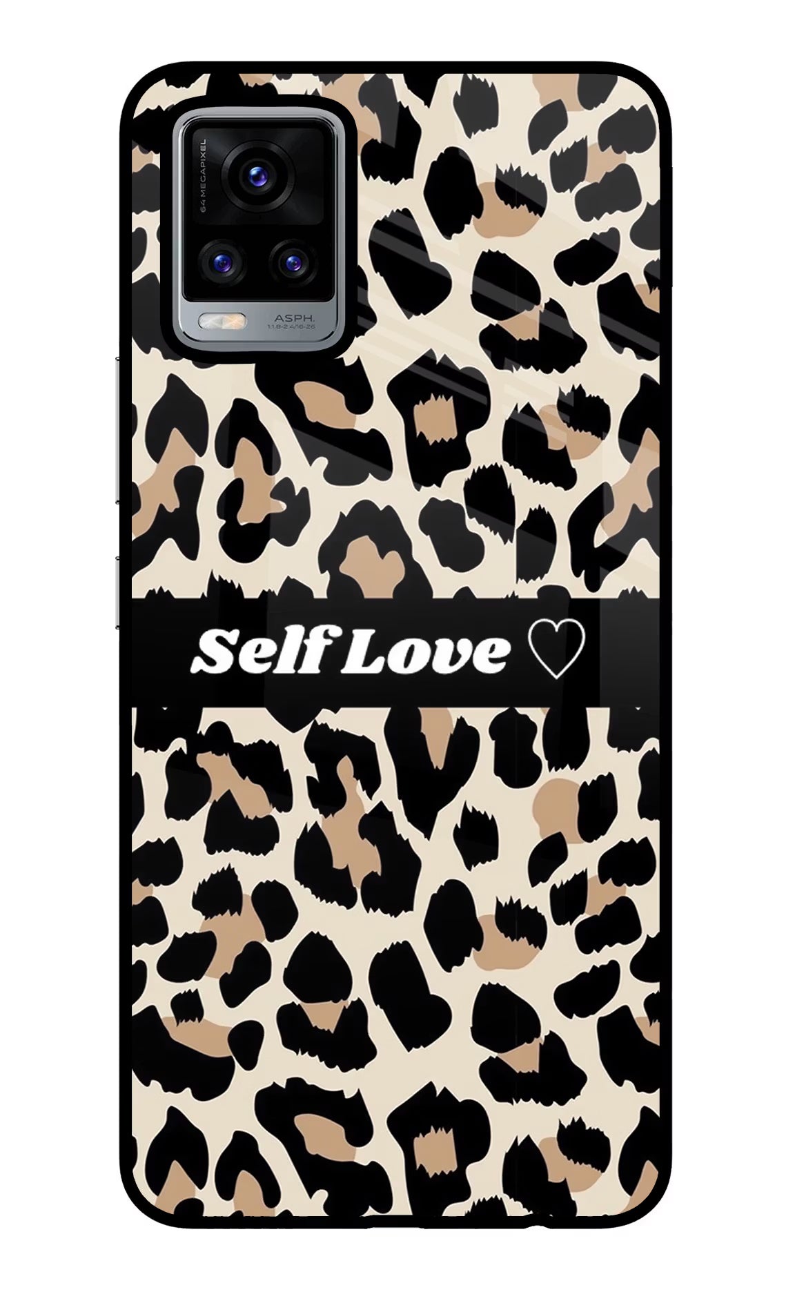 Leopard Print Self Love Vivo V20 Glass Case Back Cover by Casekaro