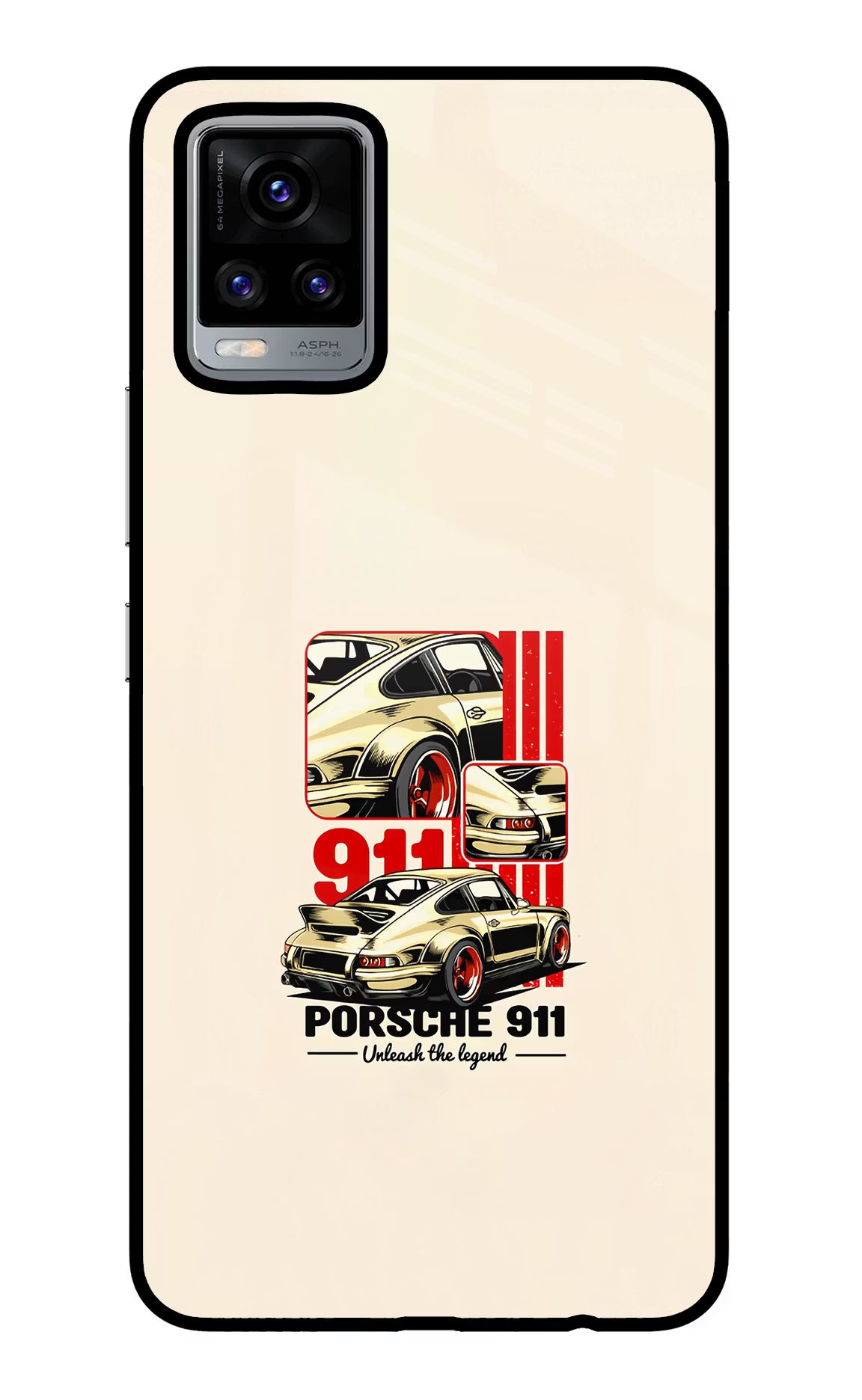 Classic Porsche 911 Vivo V20 Glass Case Back Cover by Casekaro