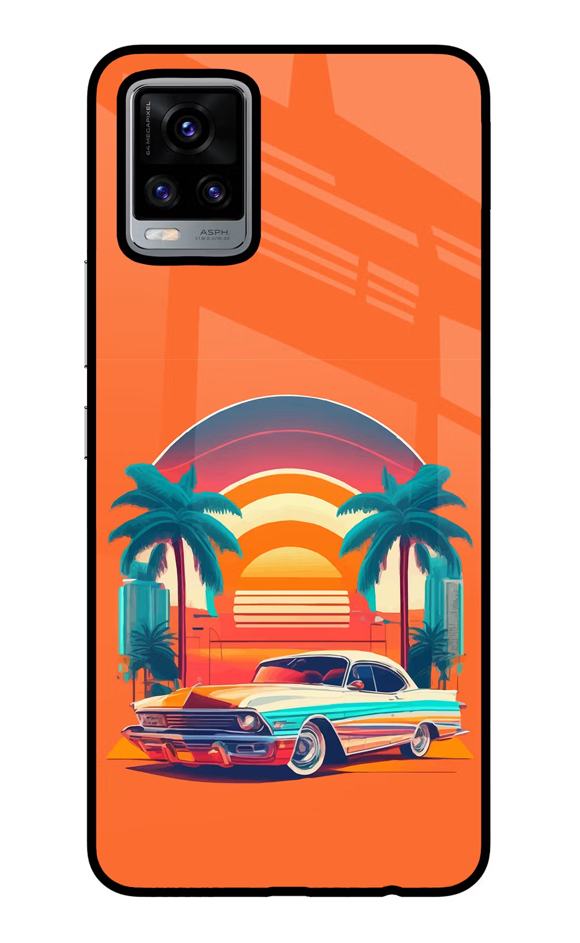 Palm Drive 80s Vivo V20 Glass Case Back Cover by Casekaro