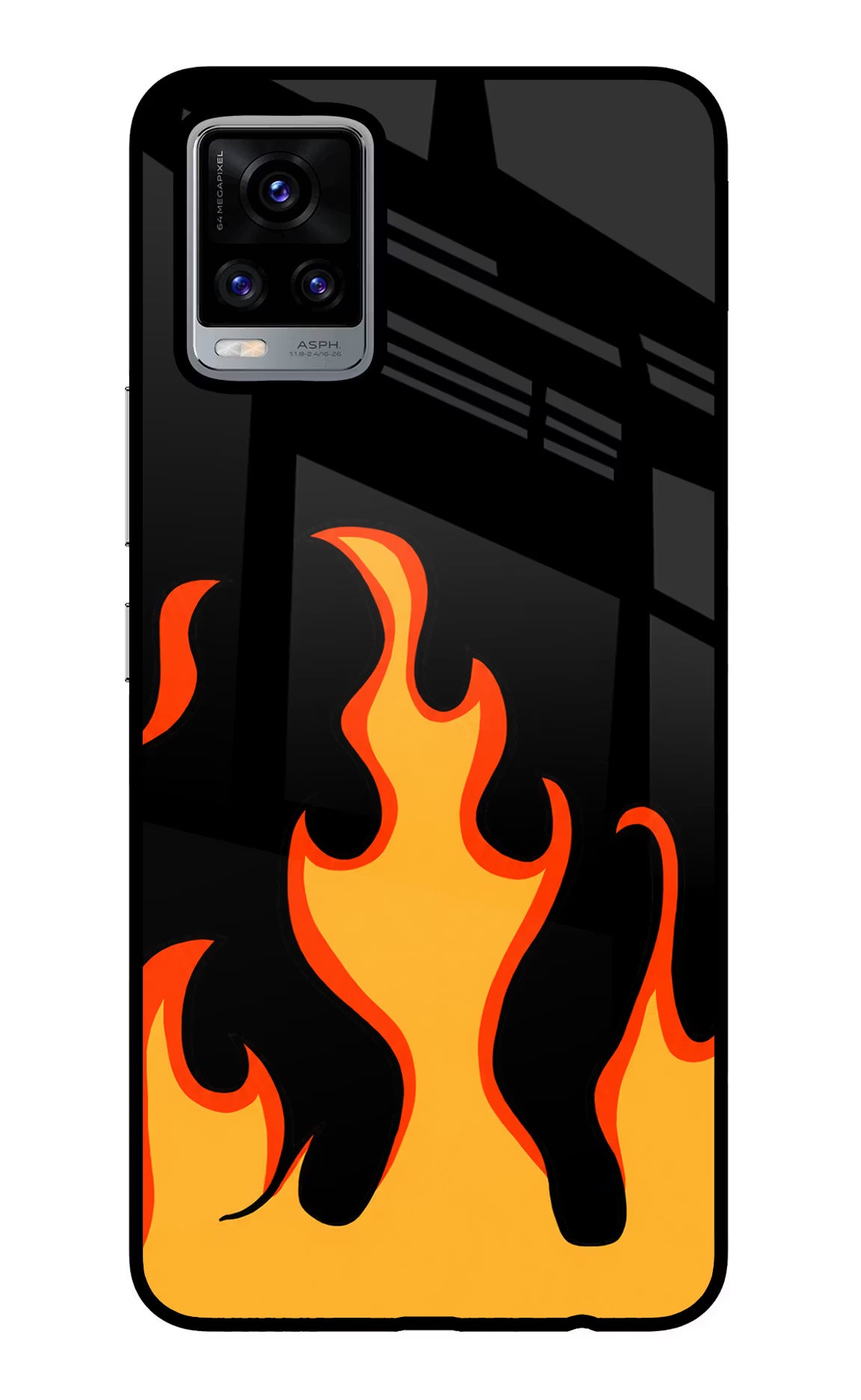 Fired Up – Black Vivo V20 Glass Case Back Cover by Casekaro