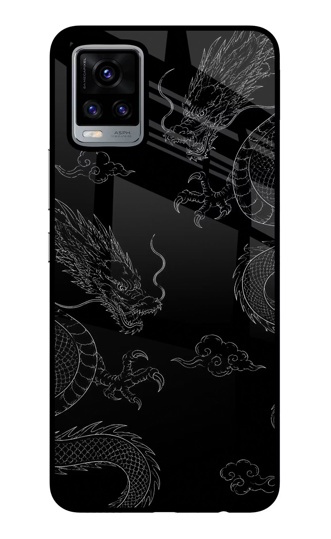 Twin Dragons Vivo V20 Glass Case Back Cover by Casekaro
