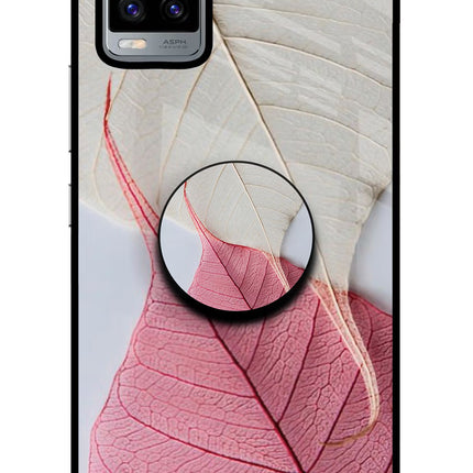 White Pink Leaf Vivo V20 Glass Case