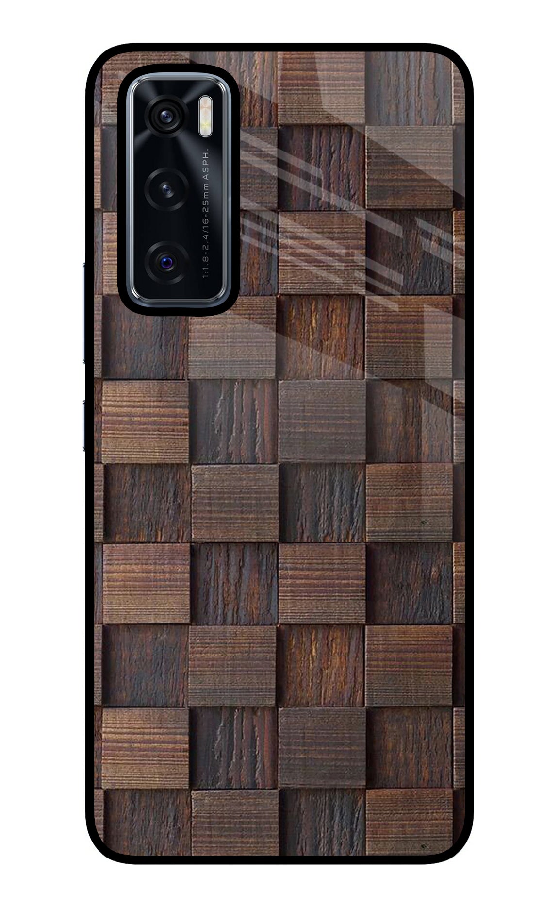 Wooden Cube Design Vivo V20 SE Glass Case