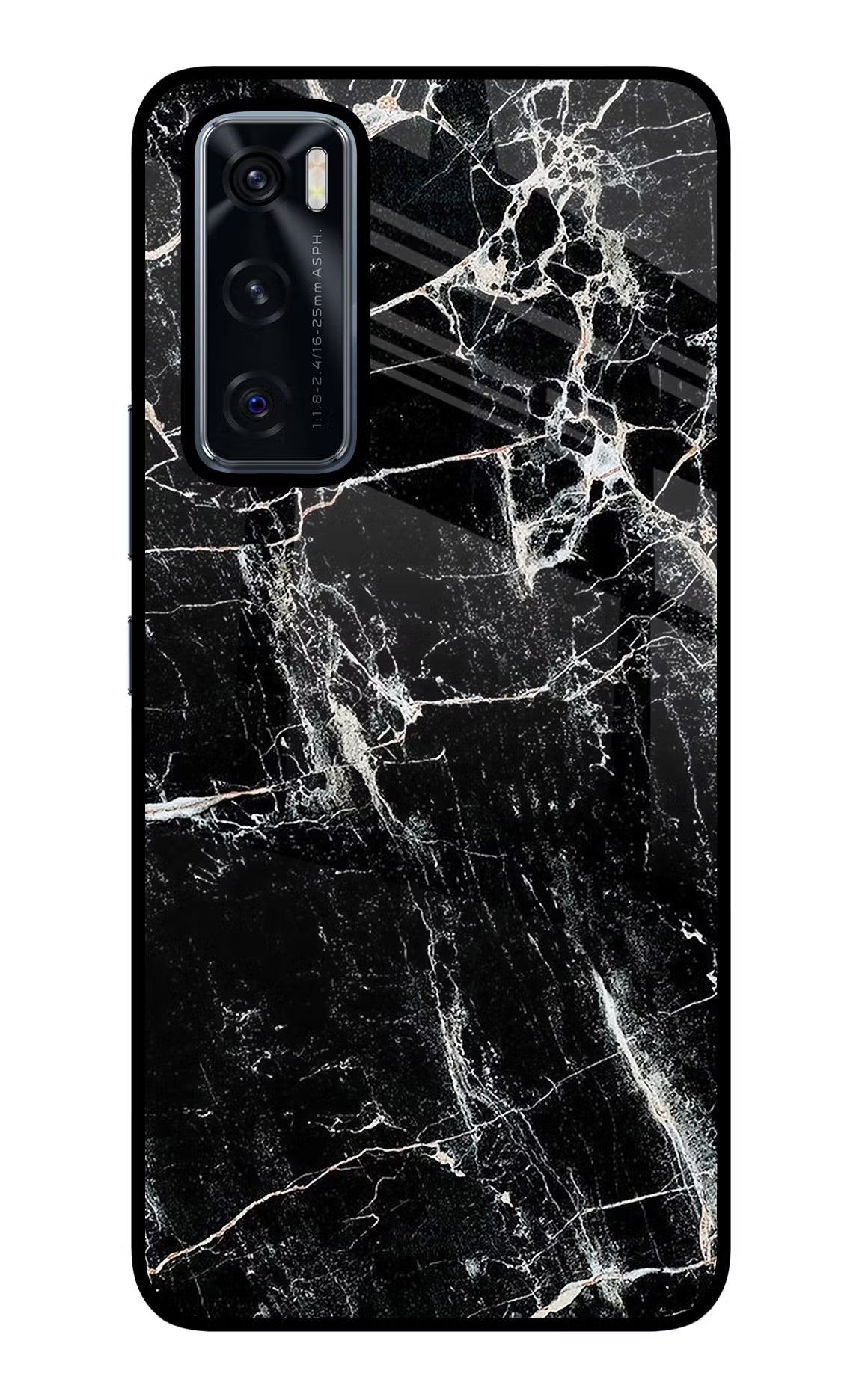Black Marble Texture Vivo V20 SE Glass Case Back Cover by Casekaro