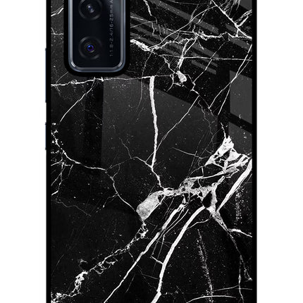 Black Marble Pattern Vivo V20 SE Glass Case Back Cover by Casekaro