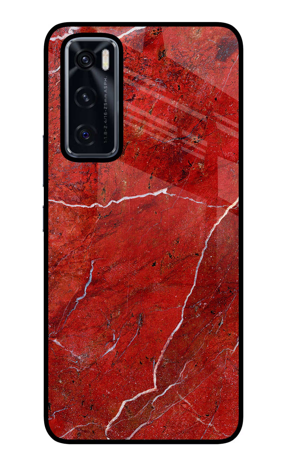 Red Marble Design Vivo V20 SE Glass Case Back Cover by Casekaro