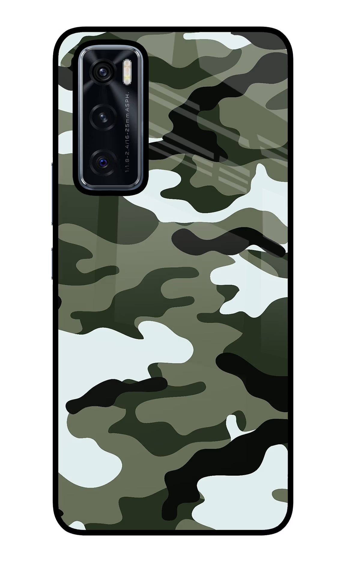 Camouflage Vivo V20 SE Glass Case Back Cover by Casekaro
