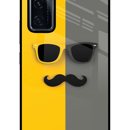 Sunglasses with Mustache Vivo V20 SE Glass Case Back Cover by Casekaro