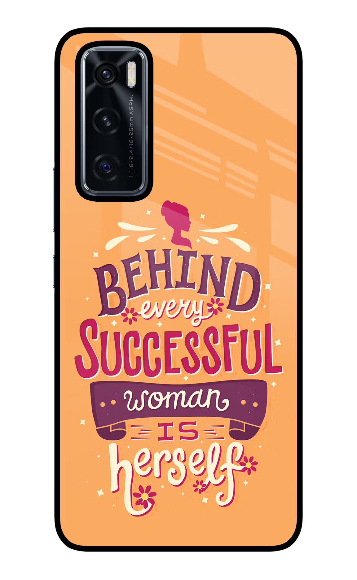 Behind Every Successful Woman There Is Herself Vivo V20 SE Glass Case Back Cover by Casekaro