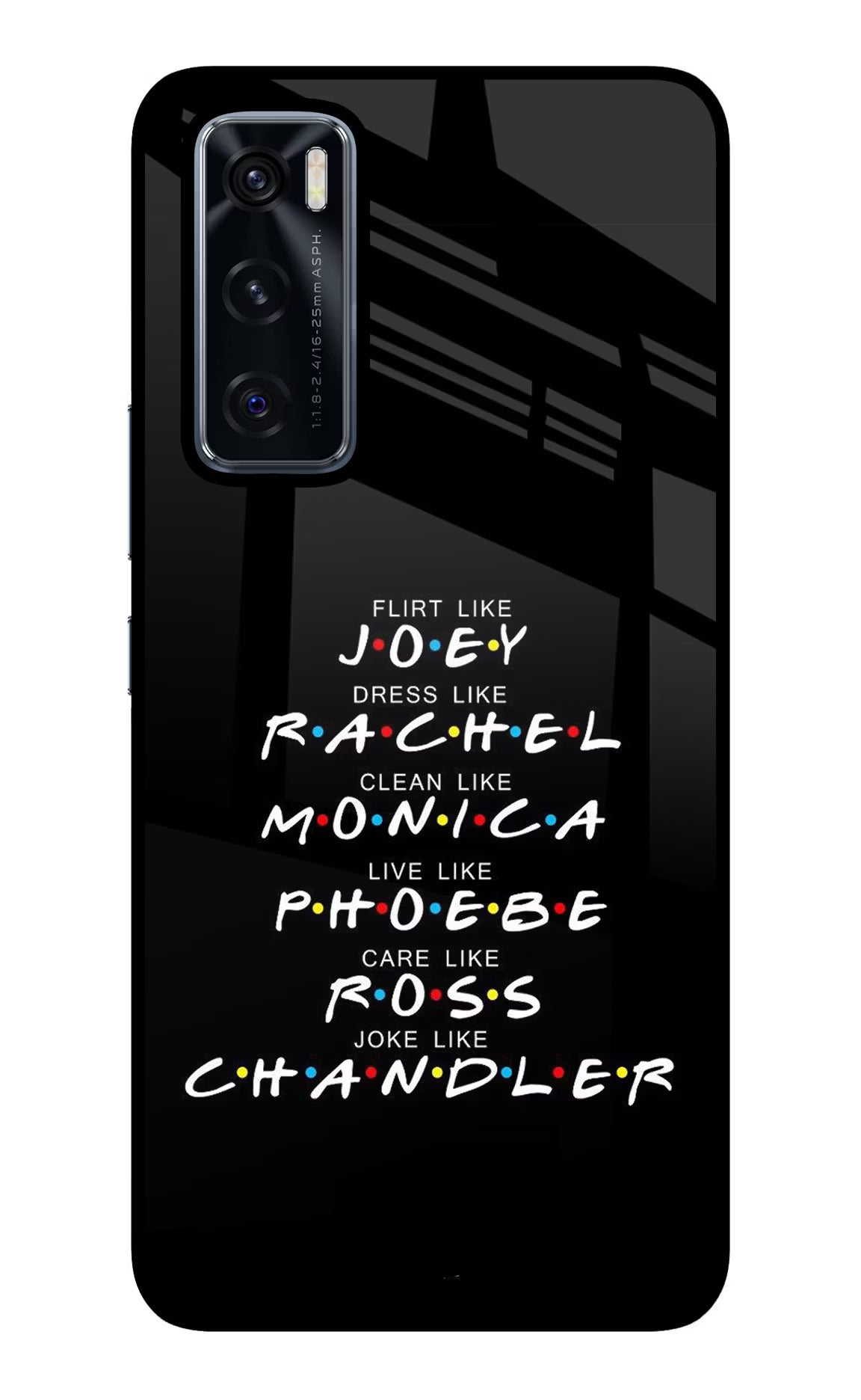 FRIENDS Character Vivo V20 SE Glass Case Back Cover by Casekaro