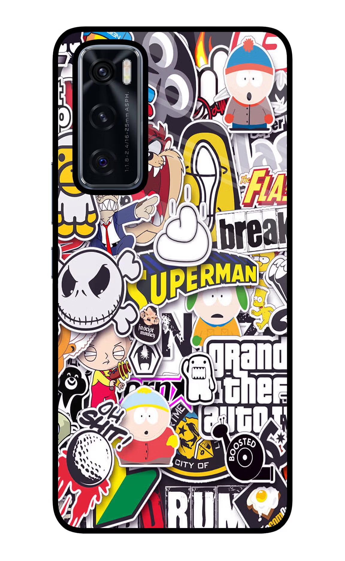 Sticker Bomb Vivo V20 SE Glass Case Back Cover by Casekaro