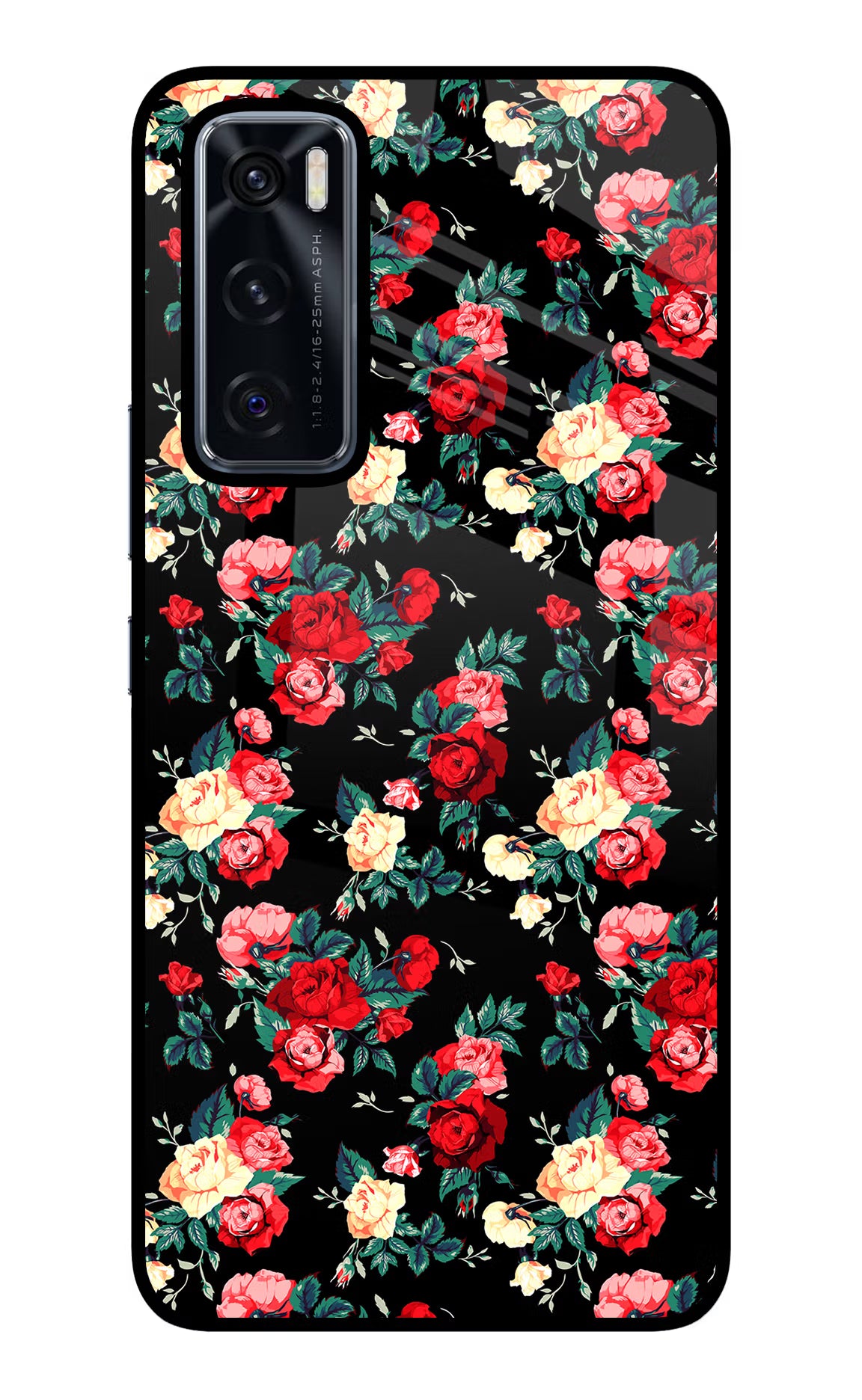 Rose Pattern Vivo V20 SE Glass Case Back Cover by Casekaro