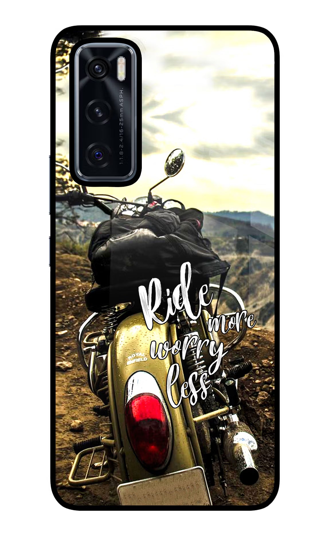 Ride More Worry Less Vivo V20 SE Glass Case Back Cover by Casekaro