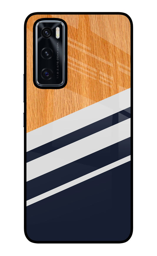 Blue and white wooden Vivo V20 SE Glass Case