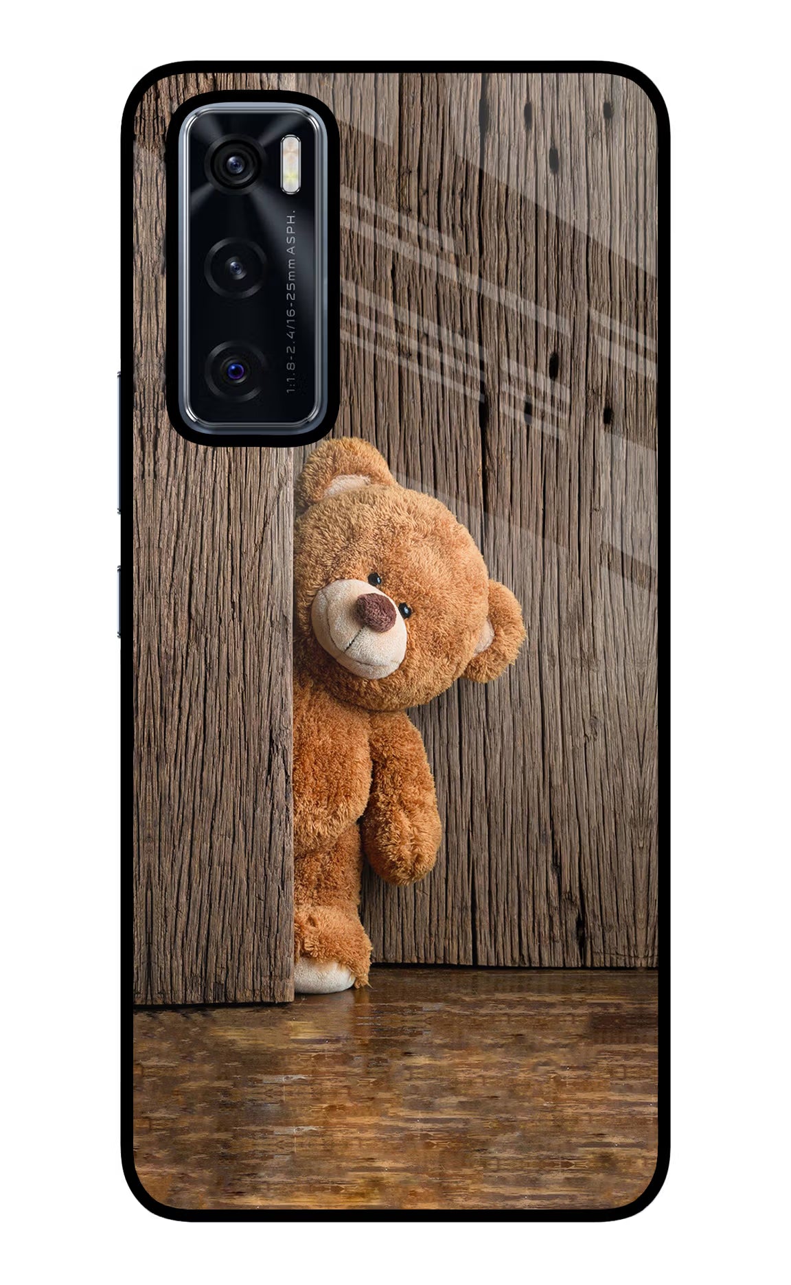 Teddy Wooden Vivo V20 SE Glass Case Back Cover by Casekaro