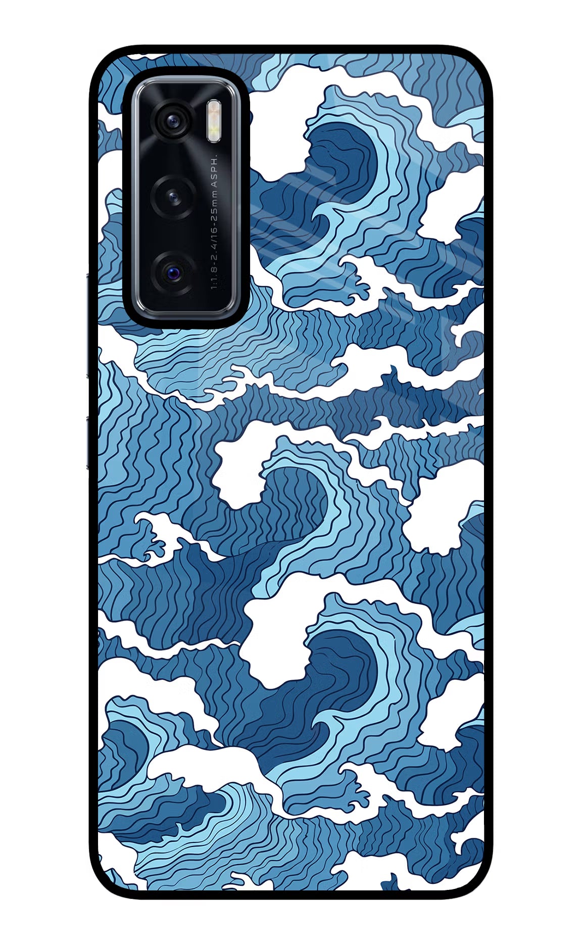 Blue Waves Vivo V20 SE Glass Case Back Cover by Casekaro
