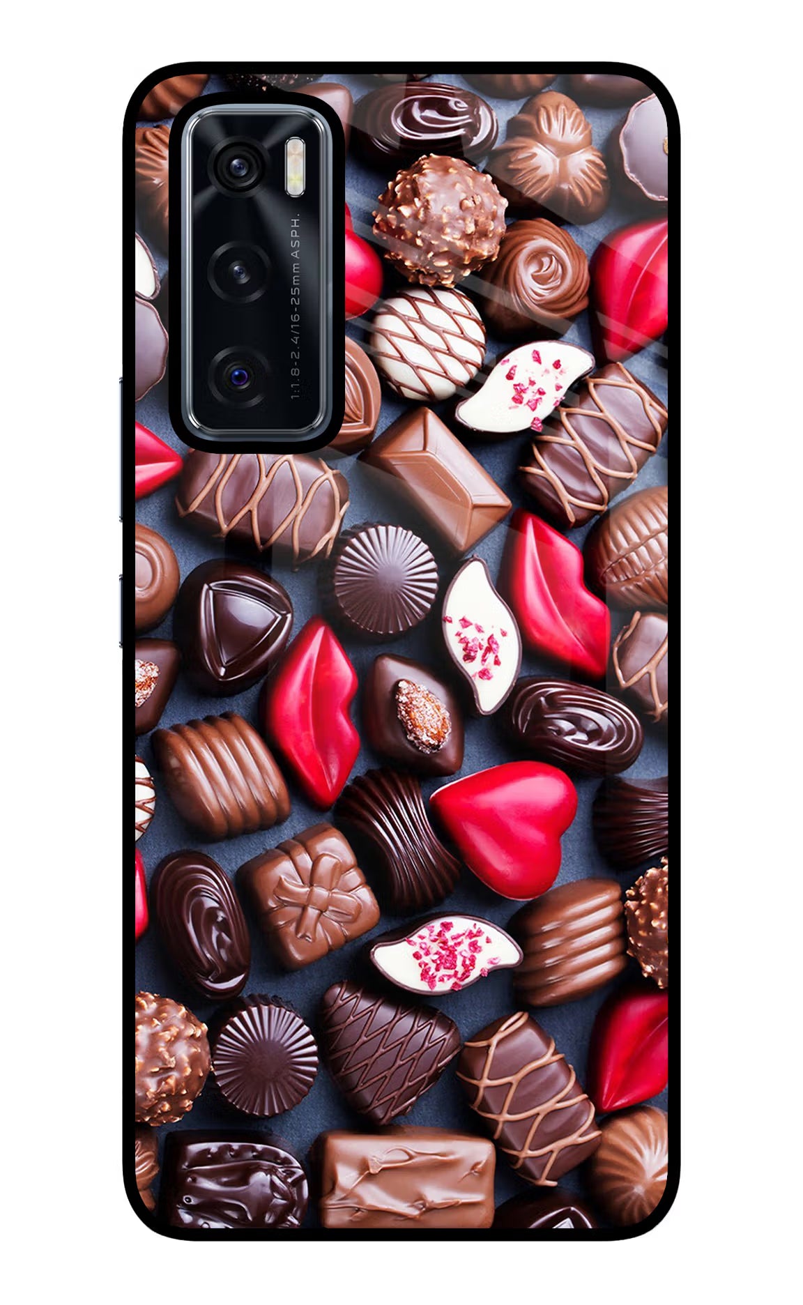 Chocolates Vivo V20 SE Glass Case Back Cover by Casekaro