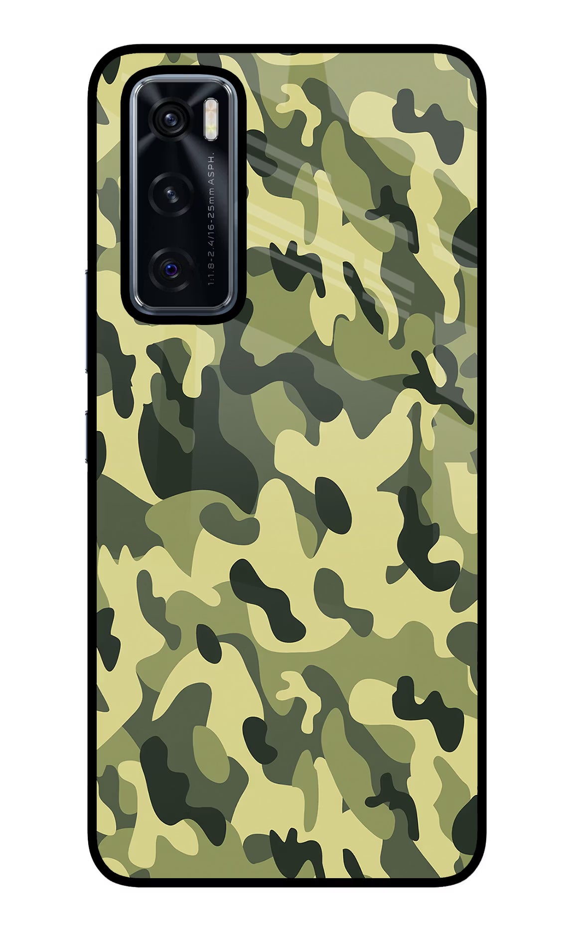 Camouflage Vivo V20 SE Glass Case Back Cover by Casekaro