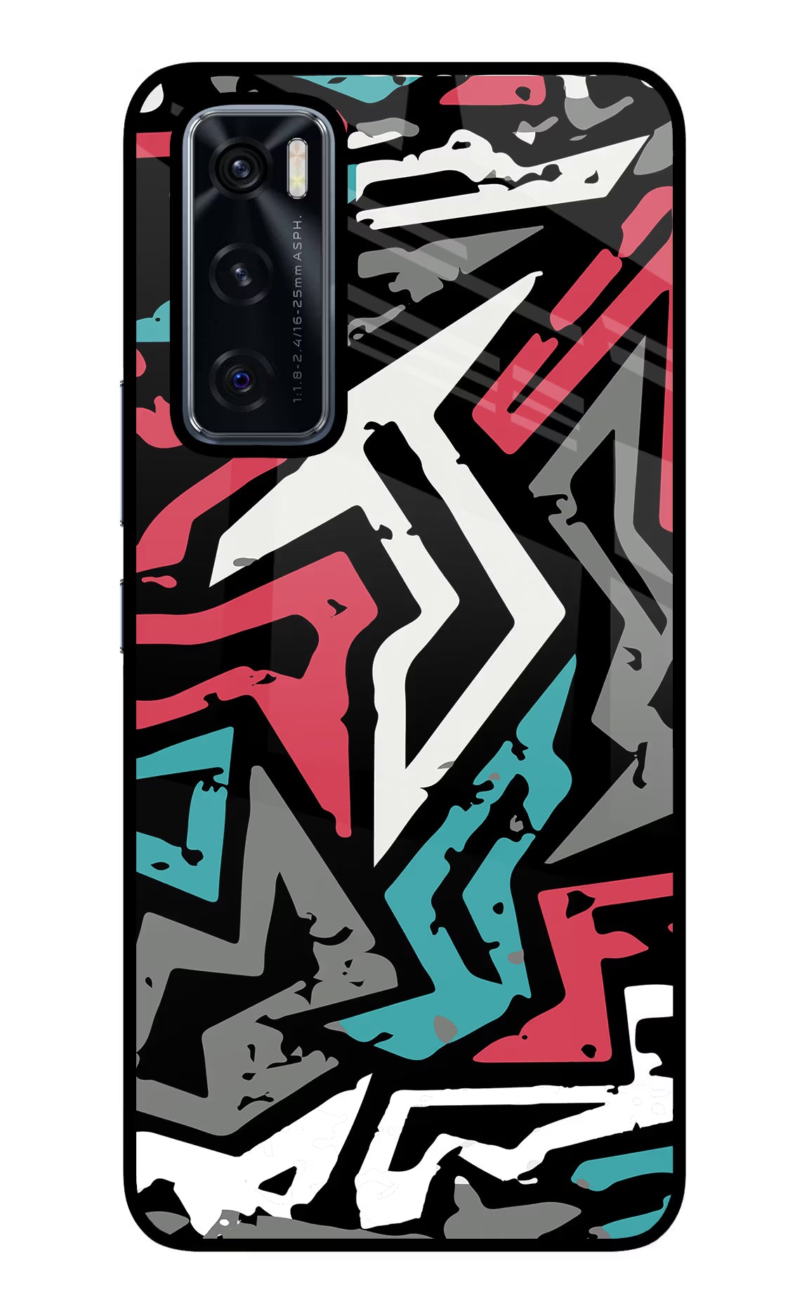 Geometric Graffiti Vivo V20 SE Glass Case Back Cover by Casekaro
