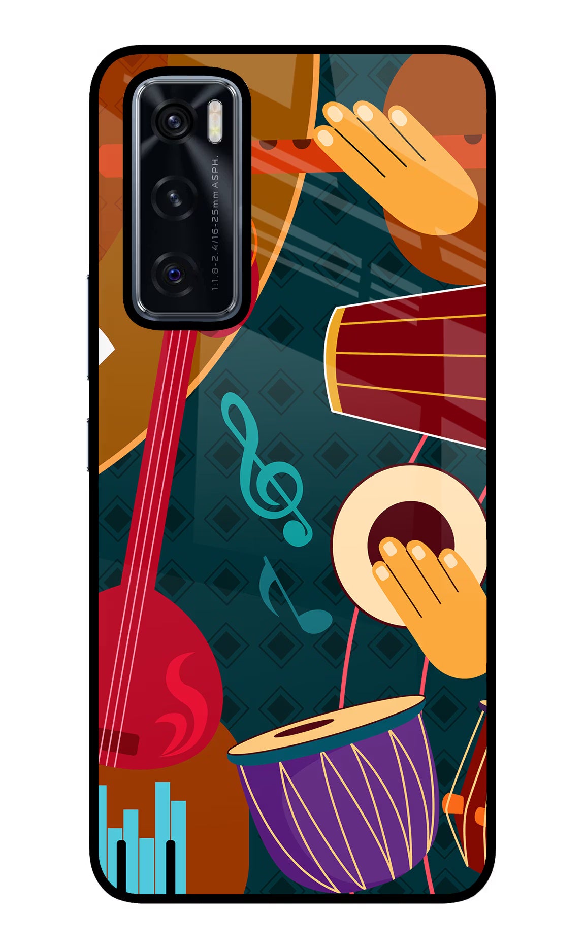 Music Instrument Vivo V20 SE Glass Case Back Cover by Casekaro