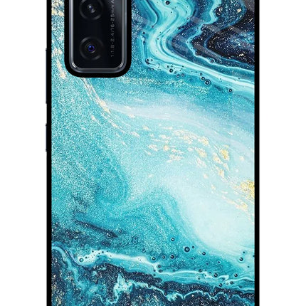 Blue Glitter Marble Vivo V20 SE Glass Case