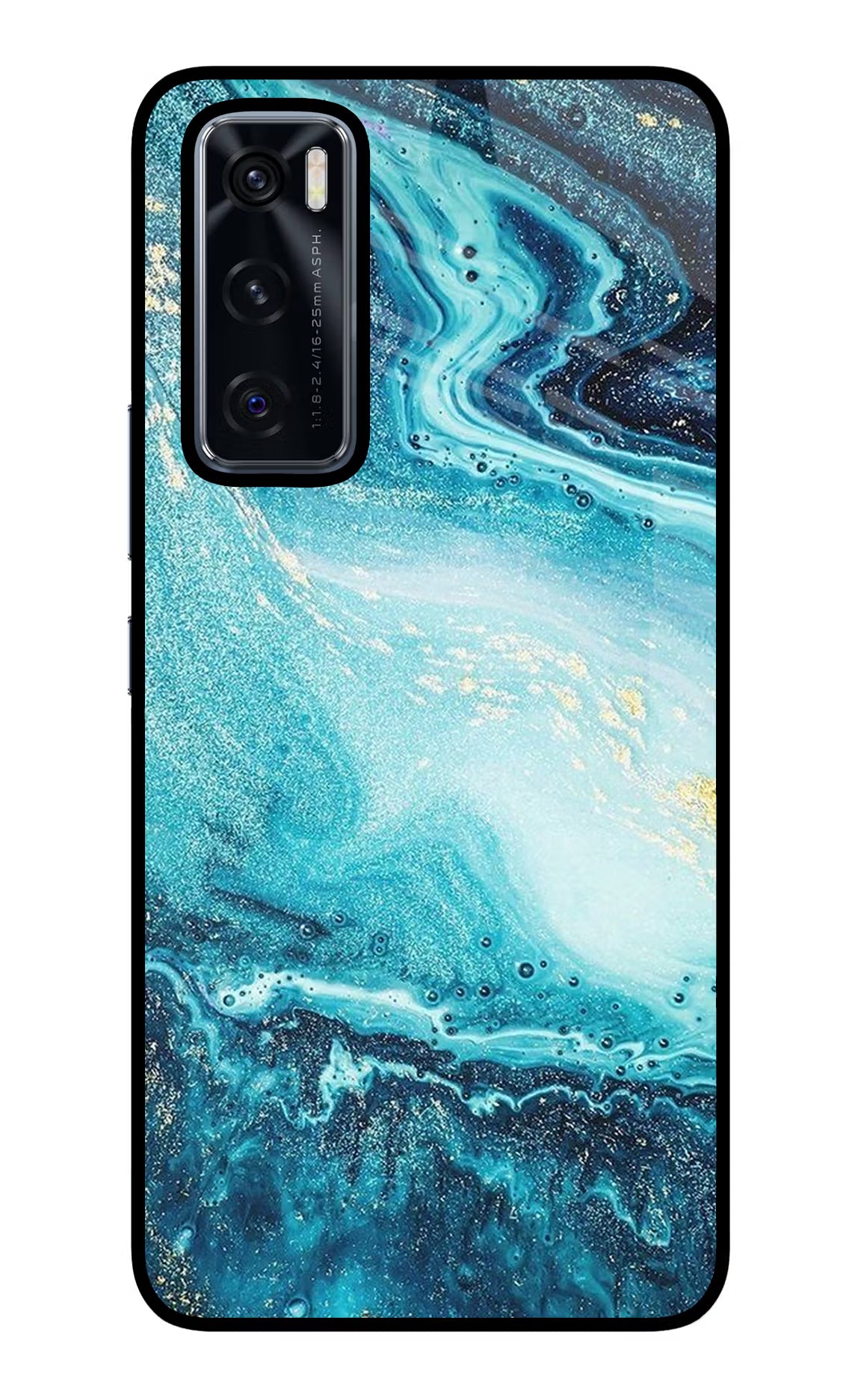 Blue Glitter Marble Vivo V20 SE Glass Case Back Cover by Casekaro