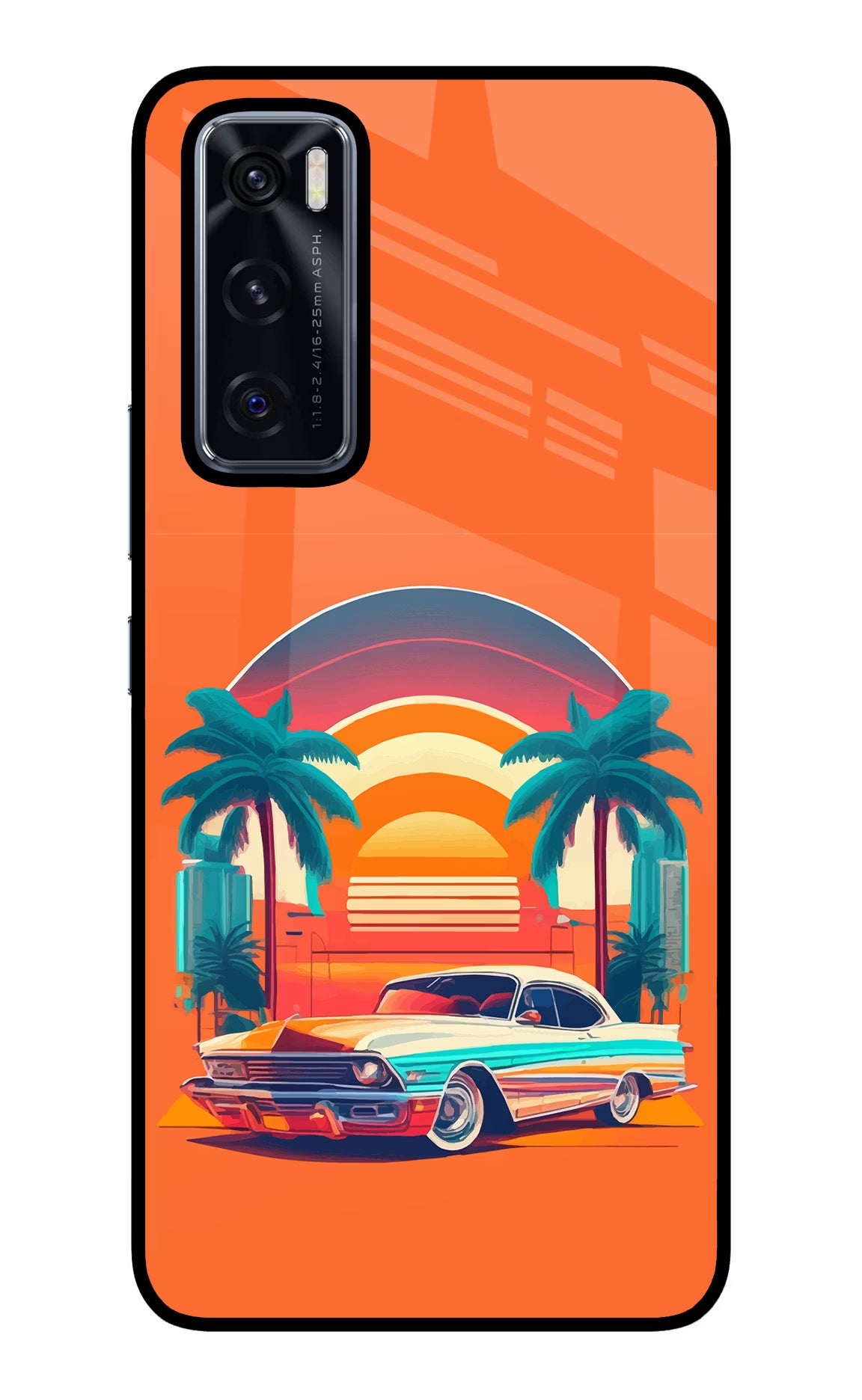 Palm Drive 80s Vivo V20 SE Glass Case Back Cover by Casekaro