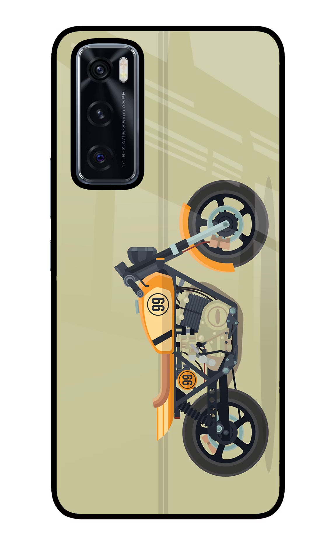 Vertical Speedster Vivo V20 SE Glass Case Back Cover by Casekaro