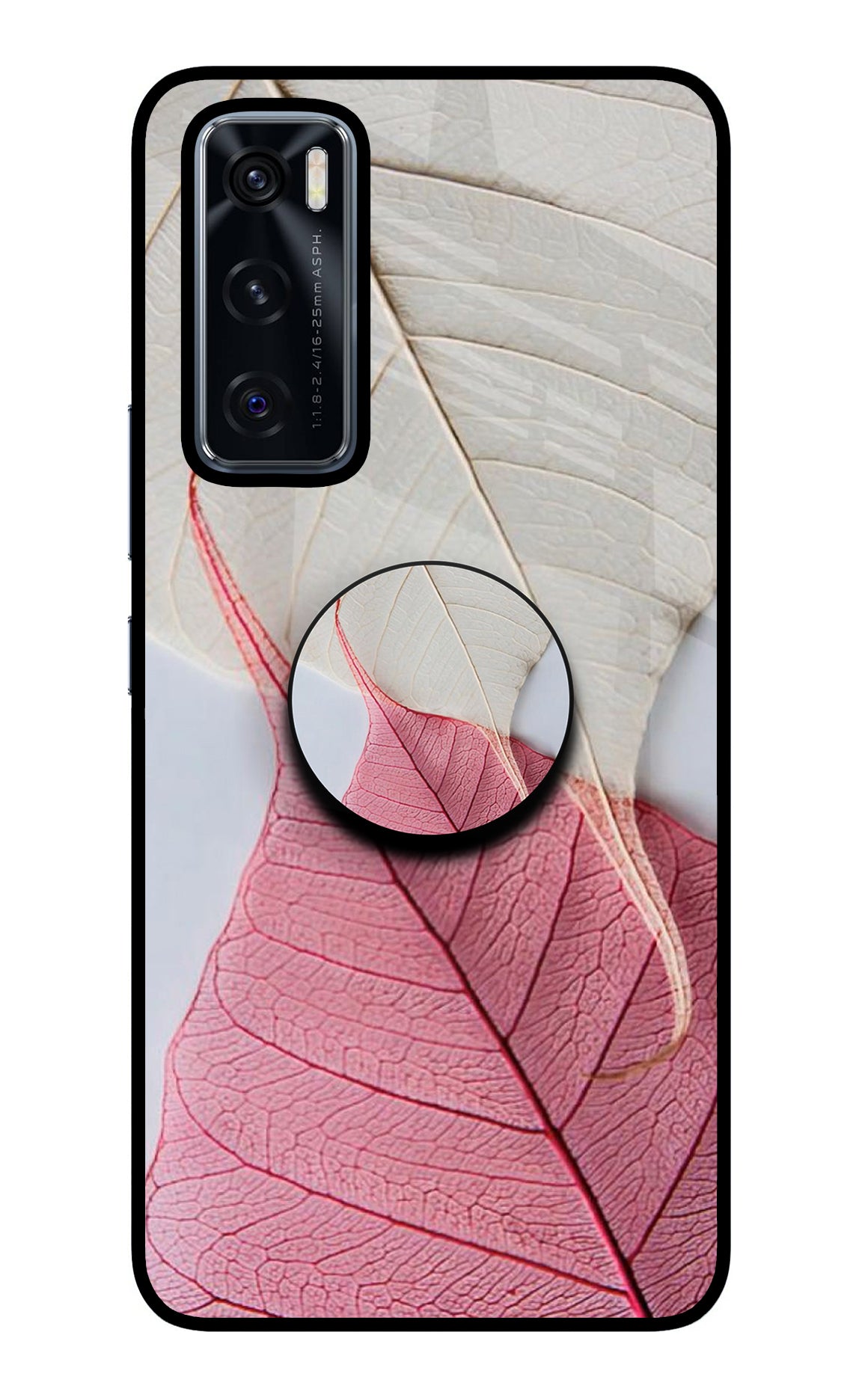 White Pink Leaf Vivo V20 SE Glass Case