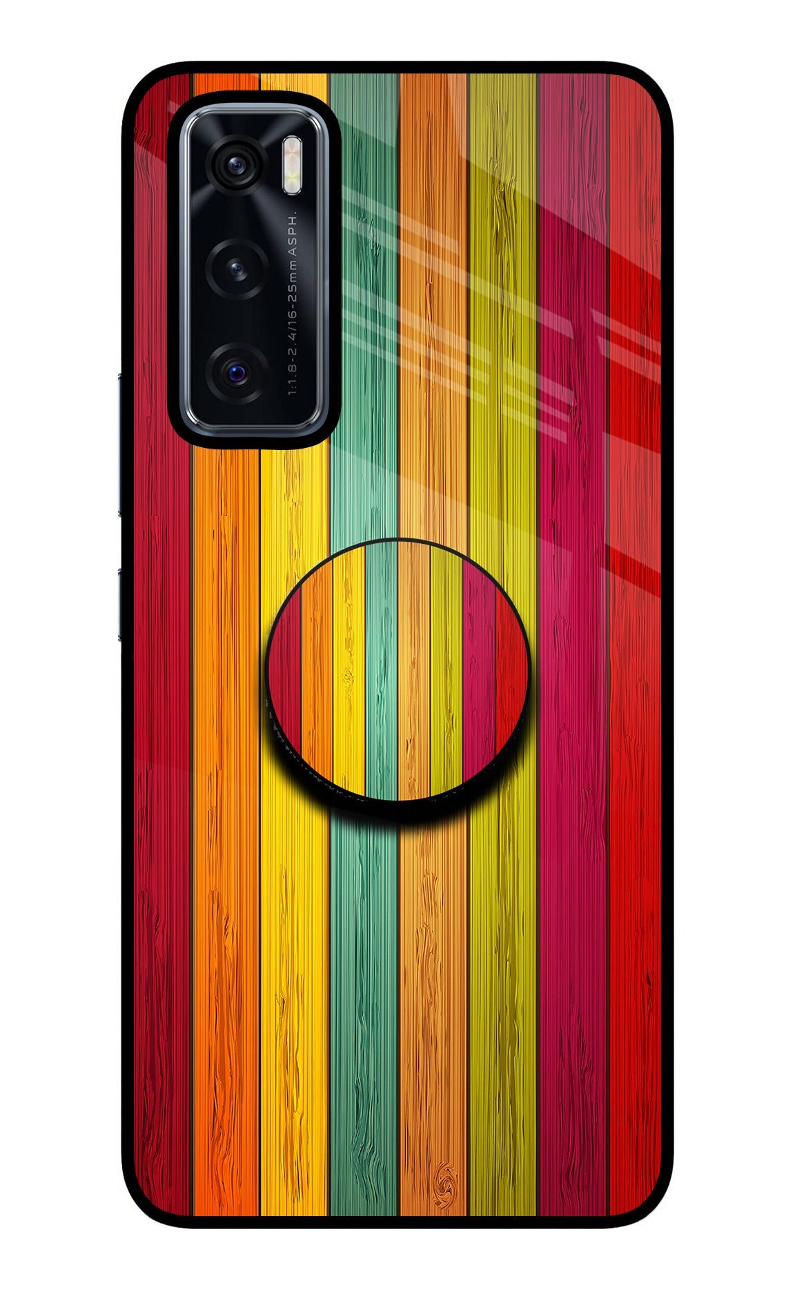 Multicolor Wooden Vivo V20 SE Glass Case