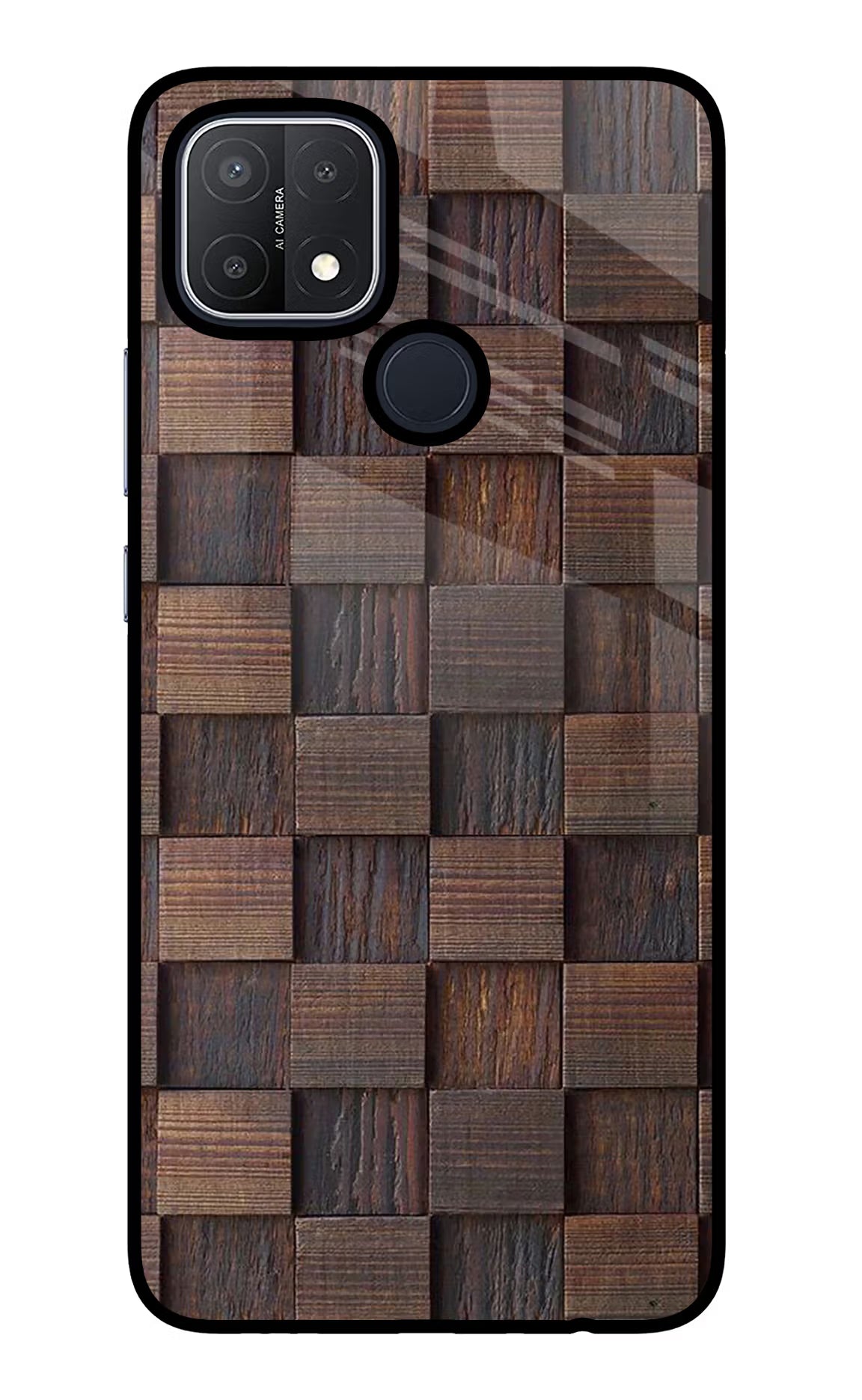 Wooden Cube Design Oppo A15/A15s Glass Case Back Cover by Casekaro