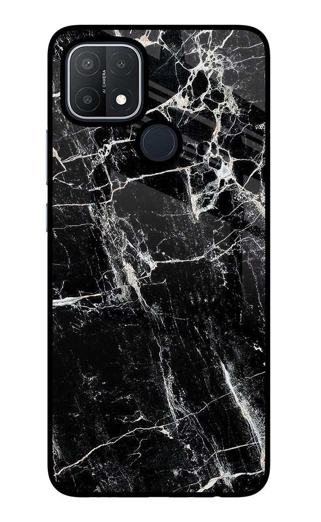 Black Marble Texture Oppo A15/A15s Glass Case Back Cover by Casekaro