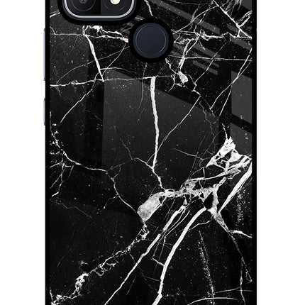 Black Marble Pattern Oppo A15/A15s Glass Case