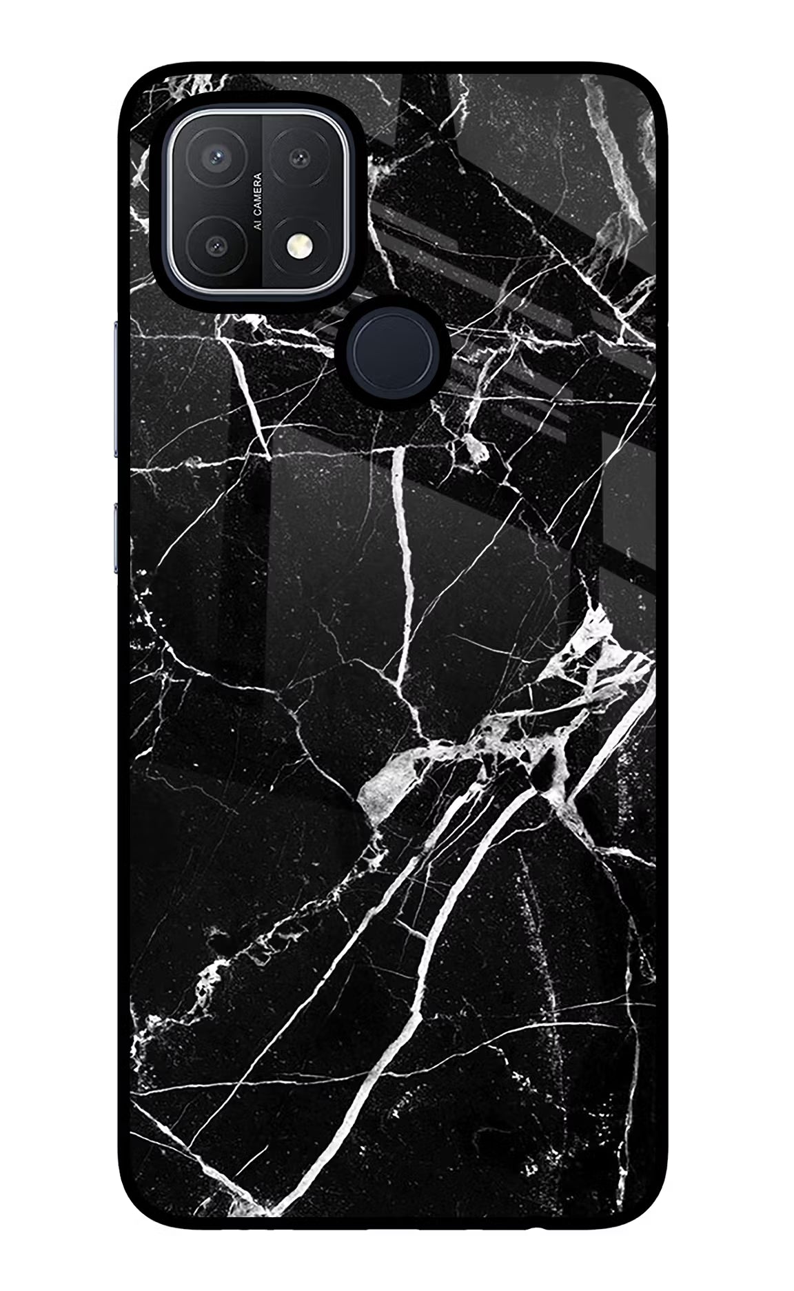 Black Marble Pattern Oppo A15/A15s Glass Case Back Cover by Casekaro