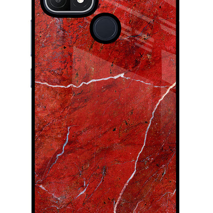 Red Marble Design Oppo A15/A15s Glass Case Back Cover by Casekaro