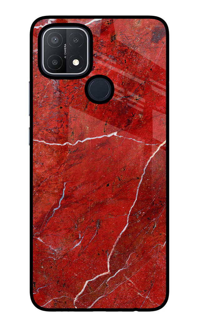 Red Marble Design Oppo A15/A15s Glass Case Back Cover by Casekaro