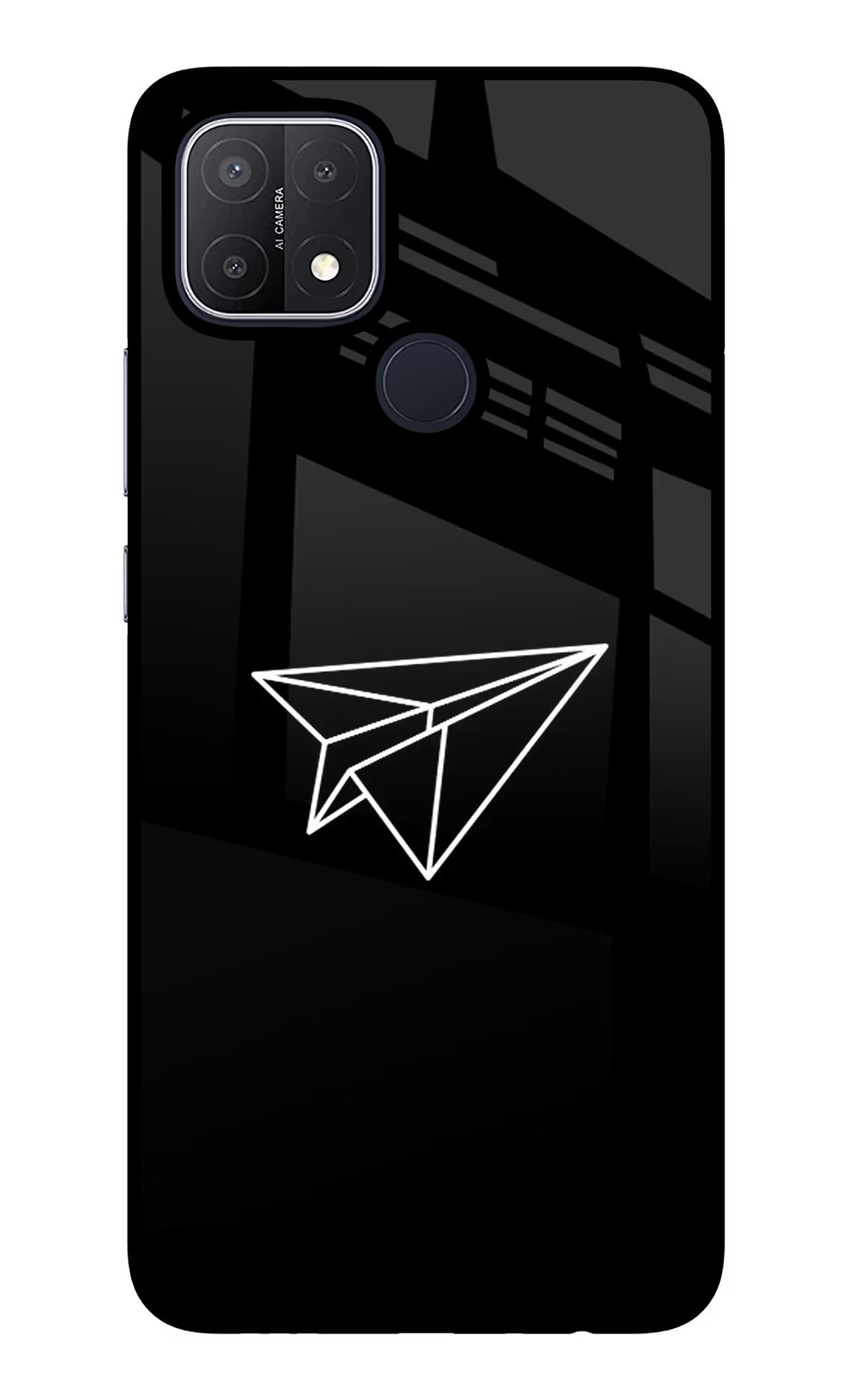 Paper Plane White Oppo A15/A15s Glass Case Back Cover by Casekaro