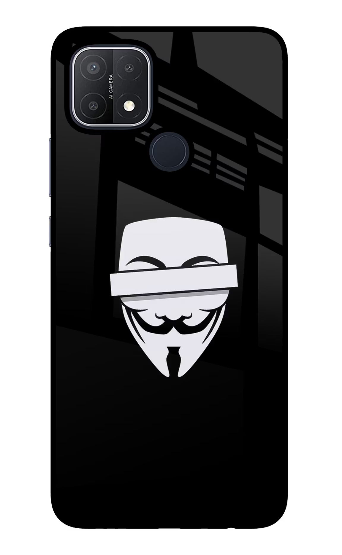 Anonymous Face Oppo A15/A15s Glass Case Back Cover by Casekaro