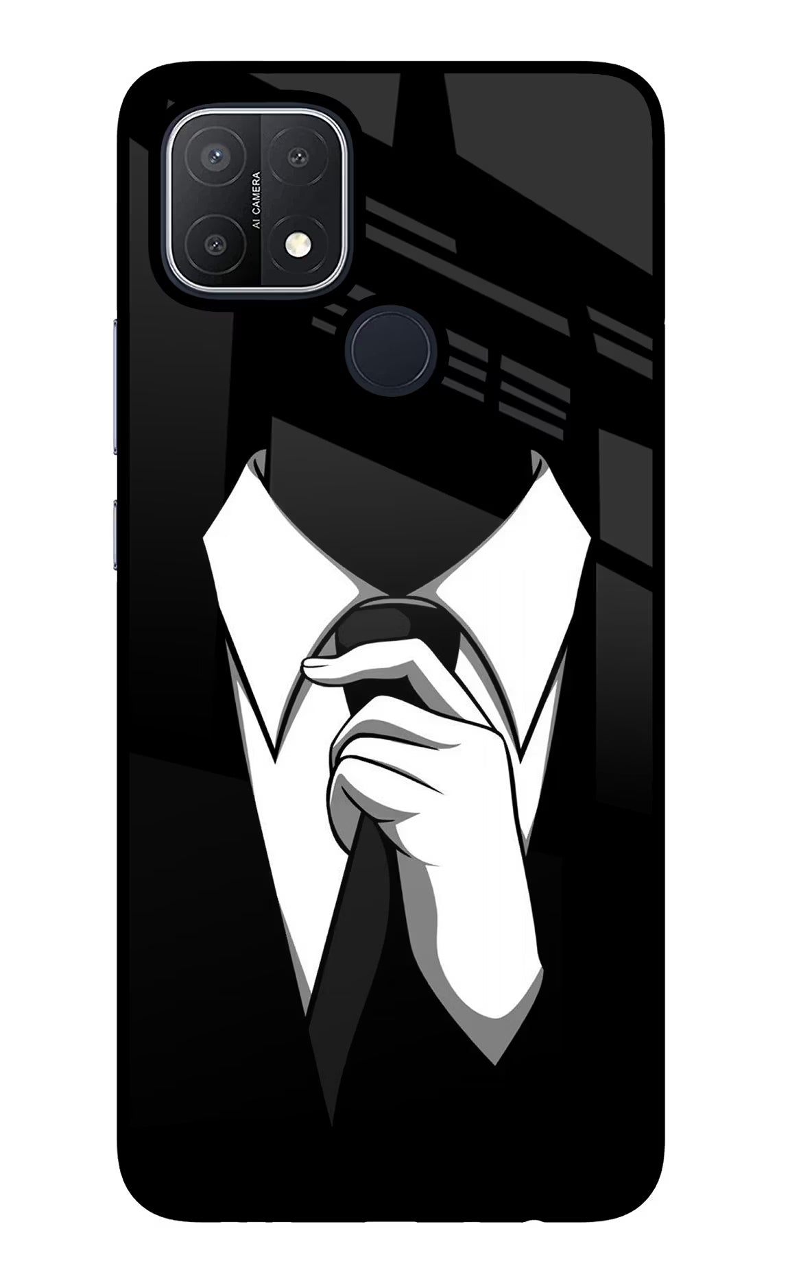 Black Tie Oppo A15/A15s Glass Case Back Cover by Casekaro