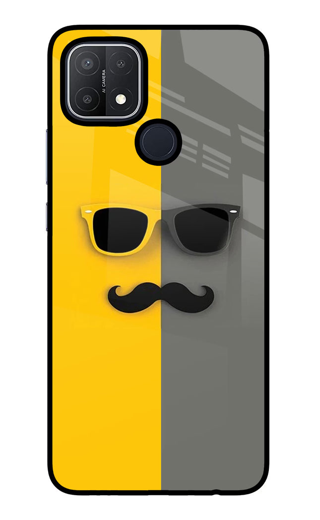 Sunglasses with Mustache Oppo A15/A15s Glass Case Back Cover by Casekaro