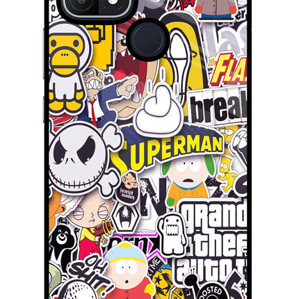 Sticker Bomb Oppo A15/A15s Glass Case Back Cover by Casekaro
