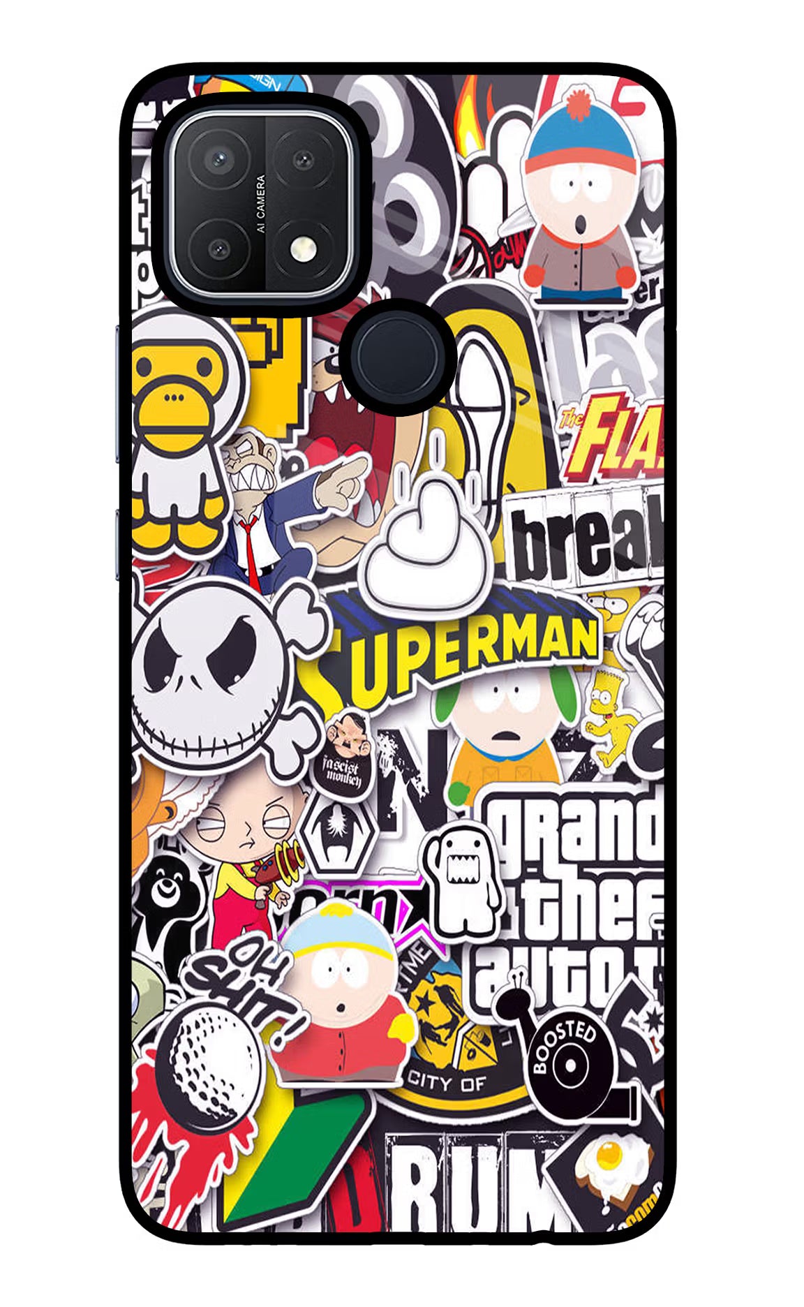 Sticker Bomb Oppo A15/A15s Glass Case Back Cover by Casekaro