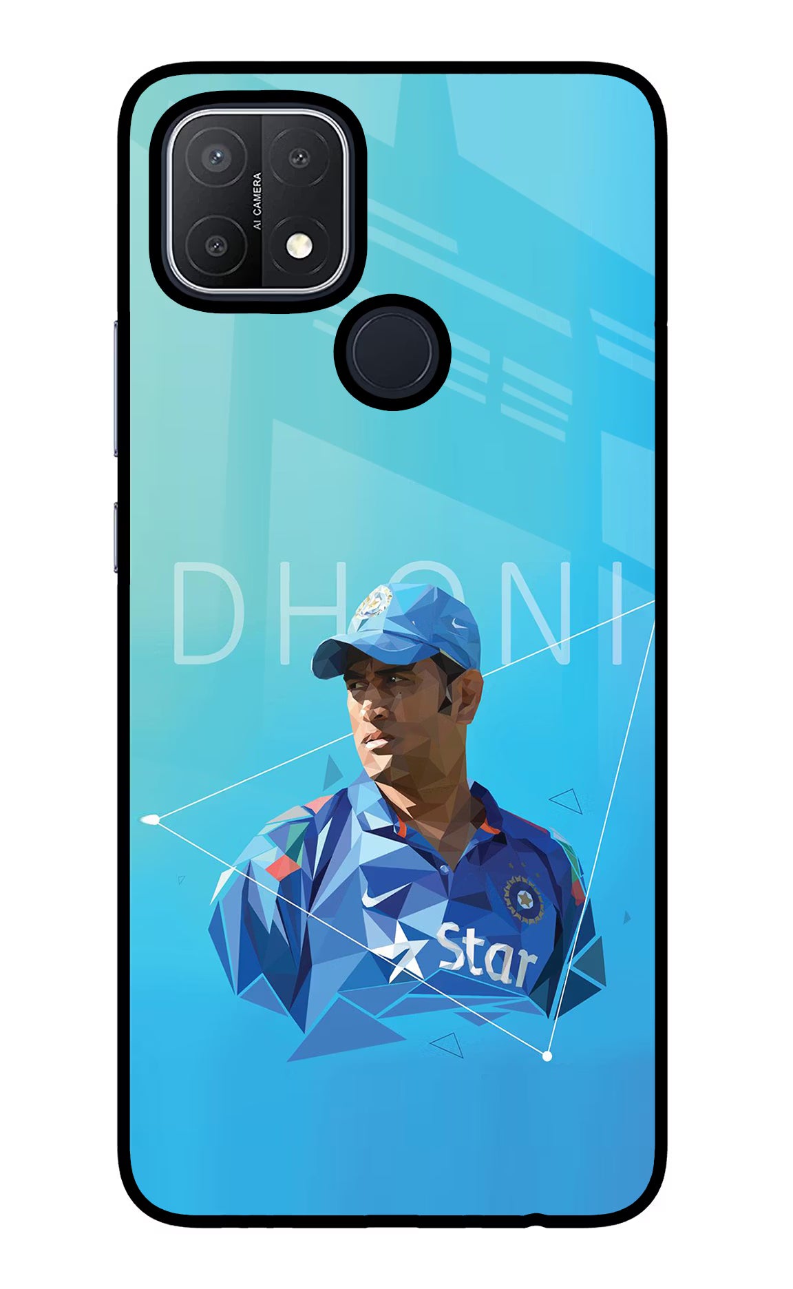 Dhoni Artwork Oppo A15/A15s Glass Case