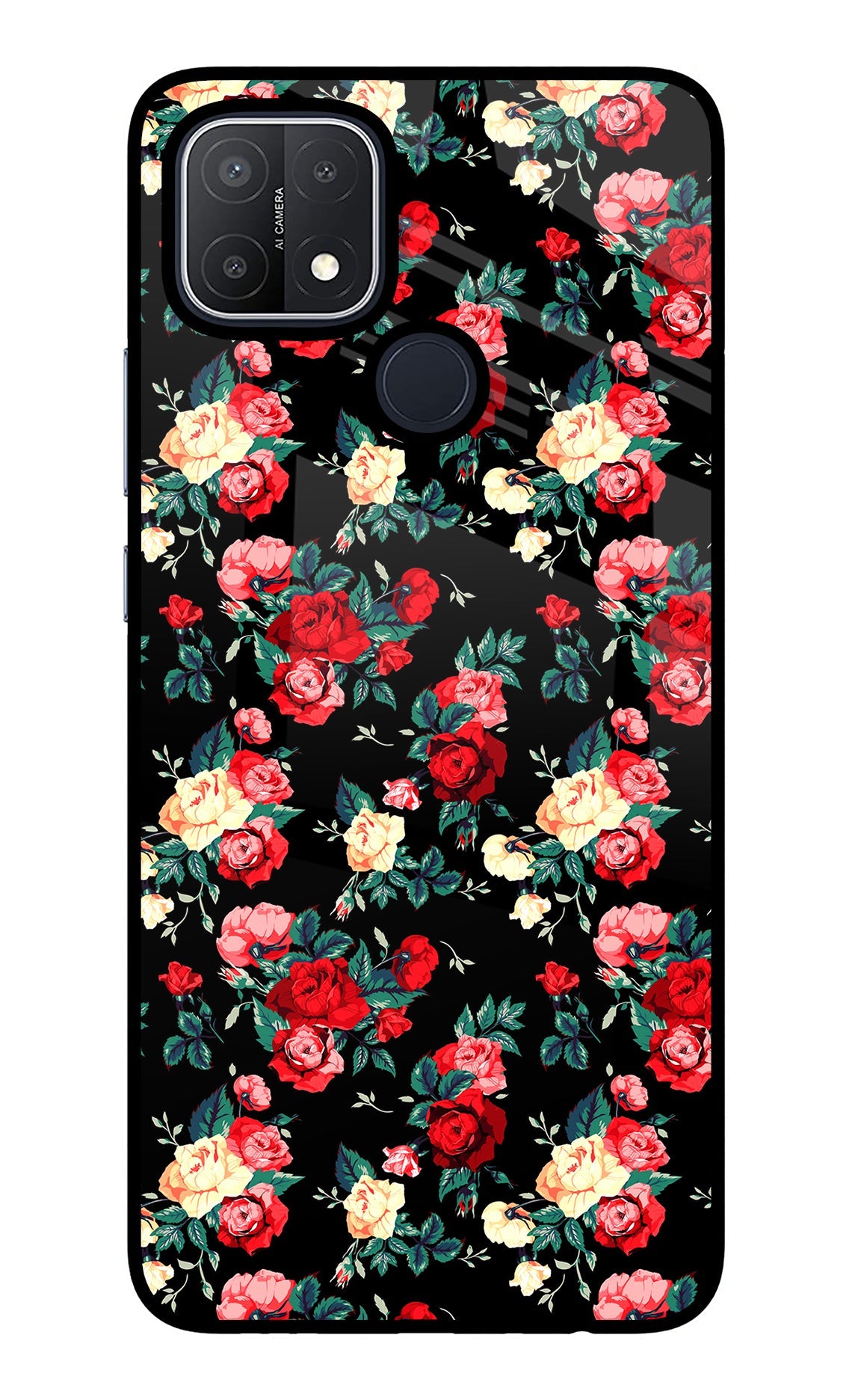 Rose Pattern Oppo A15/A15s Glass Case