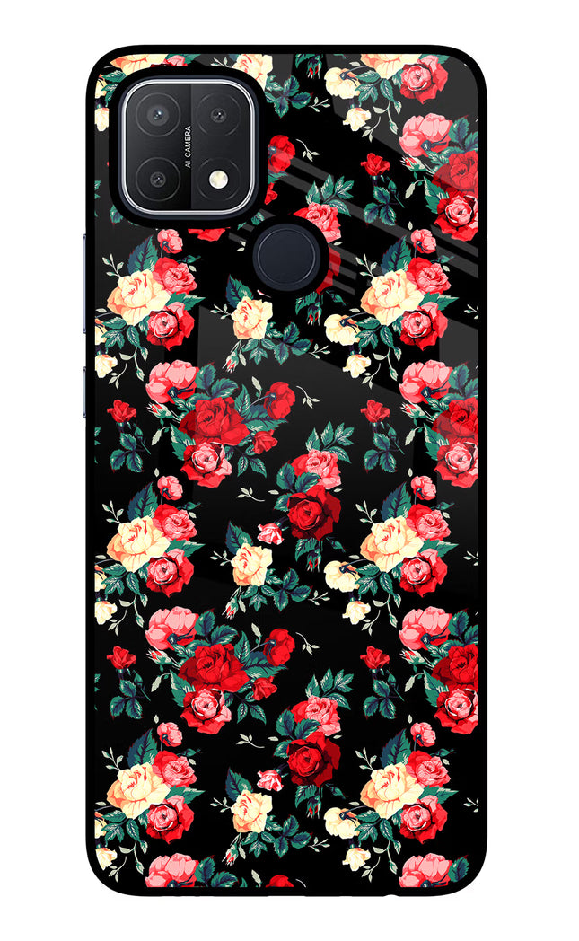 Rose Pattern Oppo A15/A15s Glass Case Back Cover by Casekaro