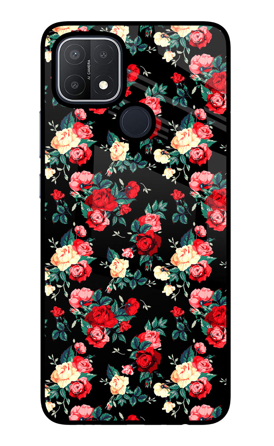Rose Pattern Oppo A15/A15s Back Cover, Glass case