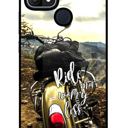 Ride More Worry Less Oppo A15/A15s Glass Case Back Cover by Casekaro