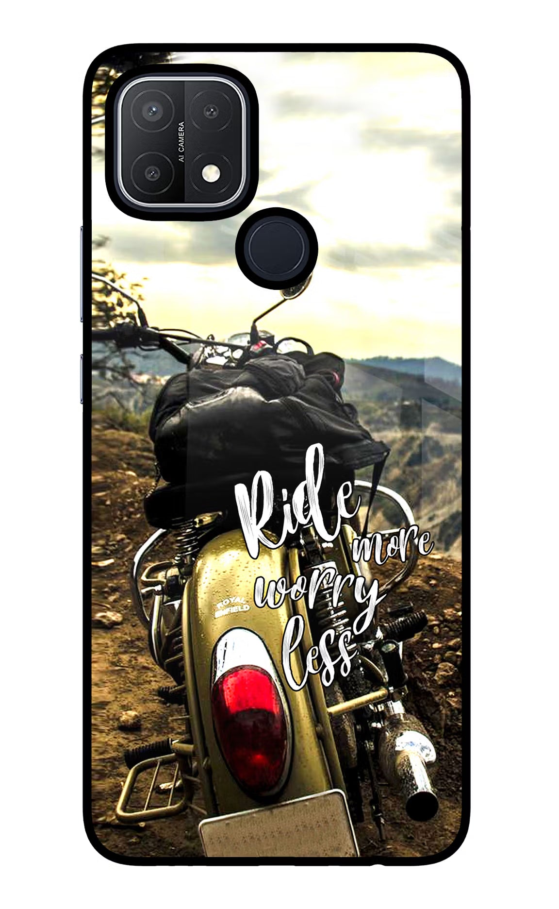 Ride More Worry Less Oppo A15/A15s Glass Case Back Cover by Casekaro