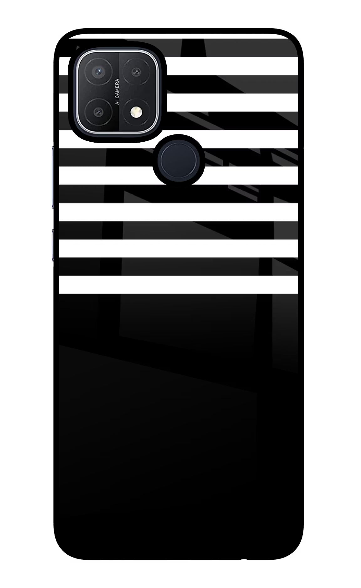 Black and White Print Oppo A15/A15s Glass Case Back Cover by Casekaro