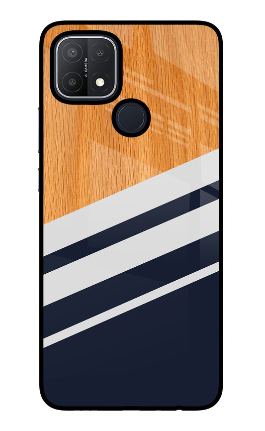 Blue and white wooden Oppo A15/A15s Glass Case